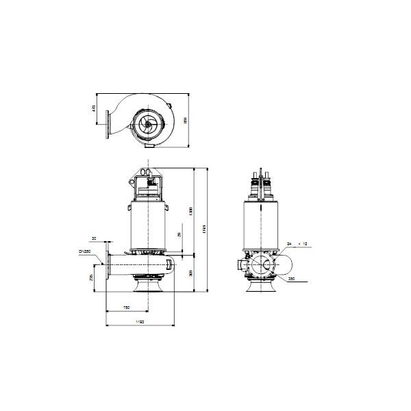 Погружной канализационный насос Grundfos S2.120.250.650.8.70H.S.534.G.EX.D.511 артикул 95113011 – габаритный чертеж
